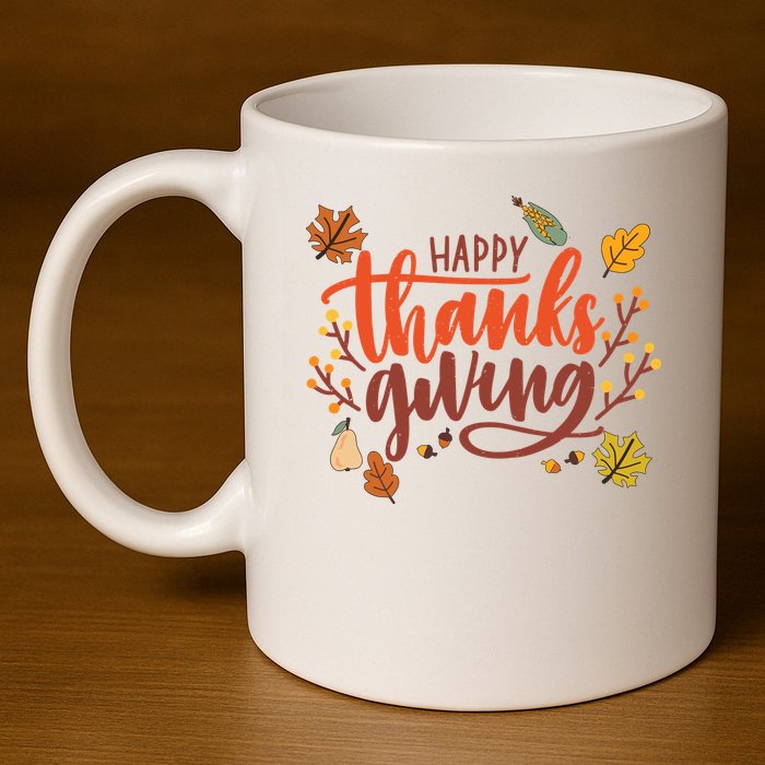 Happy Thanksgiving For Family Holiday 11oz C Handle Ceramic Mug