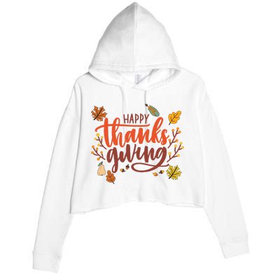 Happy Thanksgiving For Family Holiday Crop Fleece Hoodie