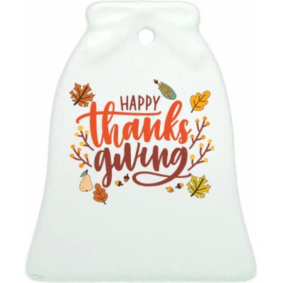 Happy Thanksgiving For Family Holiday Ceramic Bell Ornament