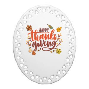 Happy Thanksgiving For Family Holiday Ceramic Oval Ornament