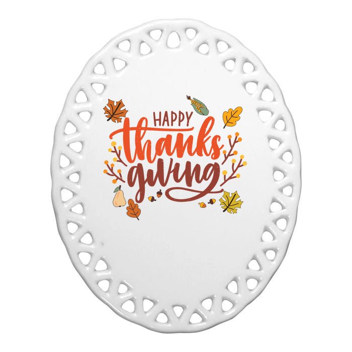 Happy Thanksgiving For Family Holiday Ceramic Oval Ornament