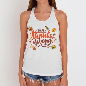 Happy Thanksgiving For Family Holiday Women's Knotted Racerback Tank