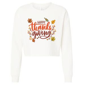 Happy Thanksgiving For Family Holiday Cropped Pullover Crew