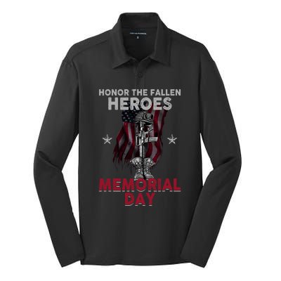 Honor The Fallen Heroes Soldier Memorial Day Gift Silk Touch Performance Long Sleeve Polo