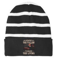 Honor The Fallen Thank The Living Memorial Day Gift Striped Beanie with Solid Band