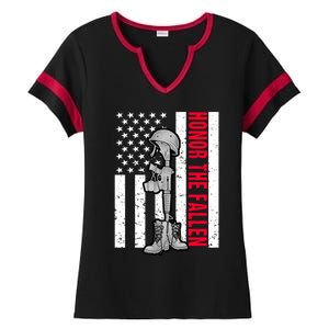 Honor The Fallen Memorial Day American Flag Great Gift Ladies Halftime Notch Neck Tee