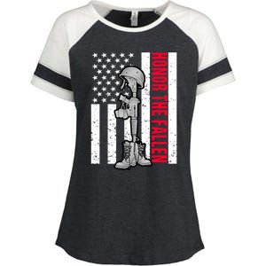 Honor The Fallen Memorial Day American Flag Great Gift Enza Ladies Jersey Colorblock Tee