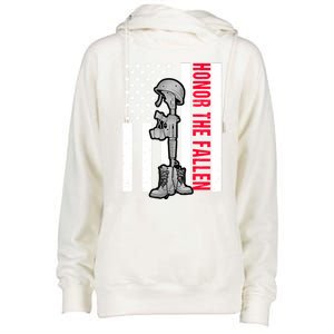 Honor The Fallen Memorial Day American Flag Great Gift Womens Funnel Neck Pullover Hood