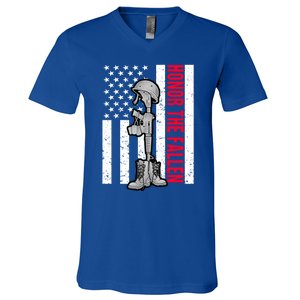 Honor The Fallen Memorial Day American Flag Great Gift V-Neck T-Shirt