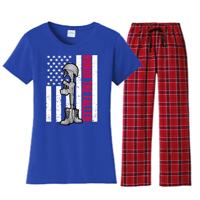 Honor The Fallen Memorial Day American Flag Great Gift Women's Flannel Pajama Set