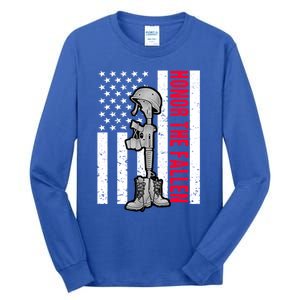 Honor The Fallen Memorial Day American Flag Great Gift Tall Long Sleeve T-Shirt