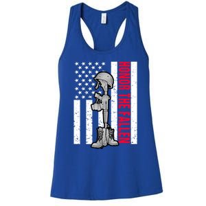 Honor The Fallen Memorial Day American Flag Great Gift Women's Racerback Tank