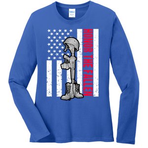 Honor The Fallen Memorial Day American Flag Great Gift Ladies Long Sleeve Shirt