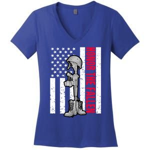 Honor The Fallen Memorial Day American Flag Great Gift Women's V-Neck T-Shirt