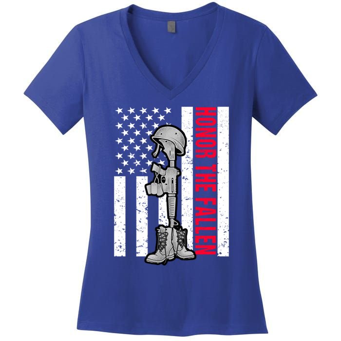 Honor The Fallen Memorial Day American Flag Great Gift Women's V-Neck T-Shirt