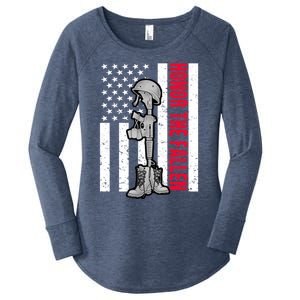 Honor The Fallen Memorial Day American Flag Great Gift Women's Perfect Tri Tunic Long Sleeve Shirt