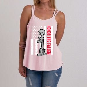 Honor The Fallen Memorial Day American Flag Great Gift Women's Strappy Tank