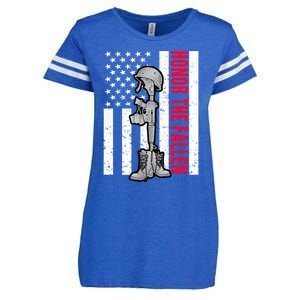 Honor The Fallen Memorial Day American Flag Great Gift Enza Ladies Jersey Football T-Shirt