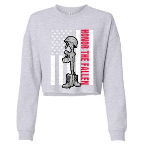 Honor The Fallen Memorial Day American Flag Great Gift Cropped Pullover Crew