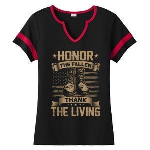 Honor The Fallen Thank The Living Memorial Day Veterans Day Great Gift Ladies Halftime Notch Neck Tee