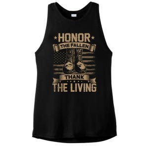 Honor The Fallen Thank The Living Memorial Day Veterans Day Great Gift Ladies PosiCharge Tri-Blend Wicking Tank