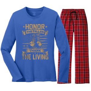 Honor The Fallen Thank The Living Memorial Day Veterans Day Great Gift Women's Long Sleeve Flannel Pajama Set 