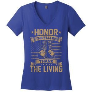 Honor The Fallen Thank The Living Memorial Day Veterans Day Great Gift Women's V-Neck T-Shirt