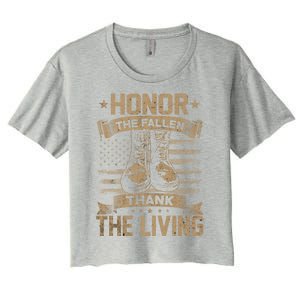 Honor The Fallen Thank The Living Memorial Day Veterans Day Great Gift Women's Crop Top Tee