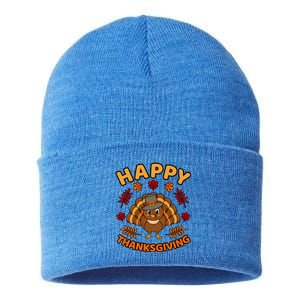 Happy Thanksgiving Funny Turkey Family Graphic Gift Sustainable Knit Beanie