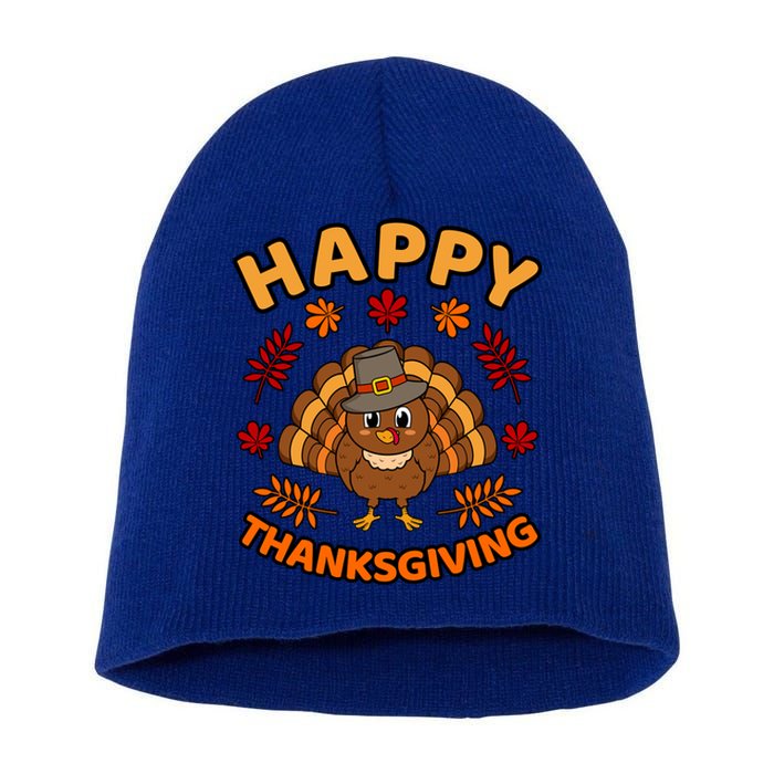 Happy Thanksgiving Funny Turkey Family Graphic Gift Short Acrylic Beanie