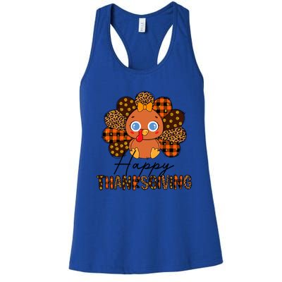 Happy Thanksgiving Funny Turkey Day Autumn Grateful Thankful Gift Women's Racerback Tank