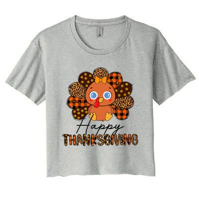 Happy Thanksgiving Funny Turkey Day Autumn Grateful Thankful Gift Women's Crop Top Tee