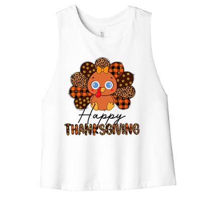 Happy Thanksgiving Funny Turkey Day Autumn Grateful Thankful Gift Women's Racerback Cropped Tank