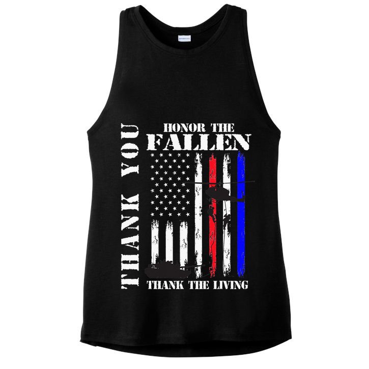 Honor The Fallen Thank The Living Memorial Veteran Thank You Ladies PosiCharge Tri-Blend Wicking Tank
