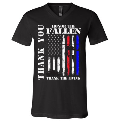 Honor The Fallen Thank The Living Memorial Veteran Thank You V-Neck T-Shirt