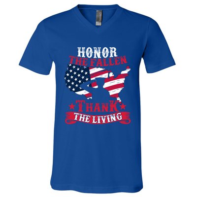 Honor The Fallen Thank The Living Proudly Support Our Troops Gift V-Neck T-Shirt