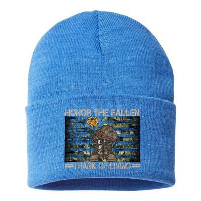 Honor The Fallen Thank The Living American Flag Gift Sustainable Knit Beanie