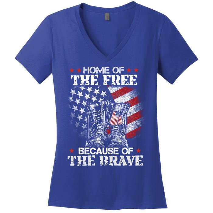 Honor The Fallen Veteran Themed Military Support Memorial Gift Women's V-Neck T-Shirt