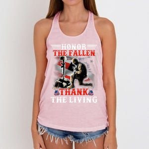 Honor The Fallen Veteran Themed Military Support Cool Gift Women's Knotted Racerback Tank