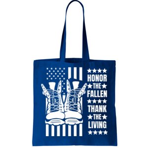 Honor The Fallen Thank The Living Memorial Day Veteran Boots Funny Gift Tote Bag