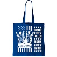 Honor The Fallen Thank The Living Memorial Day Veteran Boots Funny Gift Tote Bag