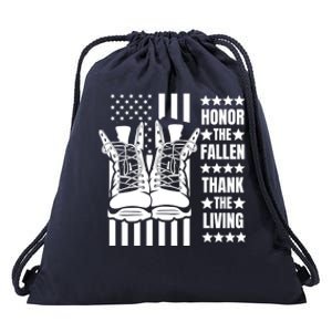 Honor The Fallen Thank The Living Memorial Day Veteran Boots Funny Gift Drawstring Bag