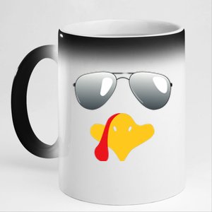 Happy Thanksgiving Funny Turky Sunglasses 11oz Black Color Changing Mug