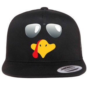 Happy Thanksgiving Funny Turky Sunglasses Flat Bill Trucker Hat