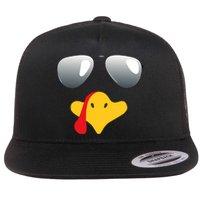 Happy Thanksgiving Funny Turky Sunglasses Flat Bill Trucker Hat