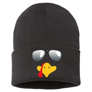 Happy Thanksgiving Funny Turky Sunglasses Sustainable Knit Beanie