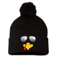 Happy Thanksgiving Funny Turky Sunglasses Pom Pom 12in Knit Beanie