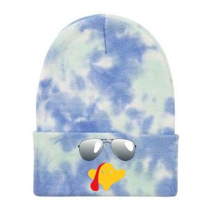 Happy Thanksgiving Funny Turky Sunglasses Tie Dye 12in Knit Beanie