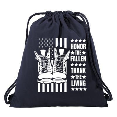 Honor The Fallen Thank The Living Memorial Day Veteran Boots Gift Drawstring Bag