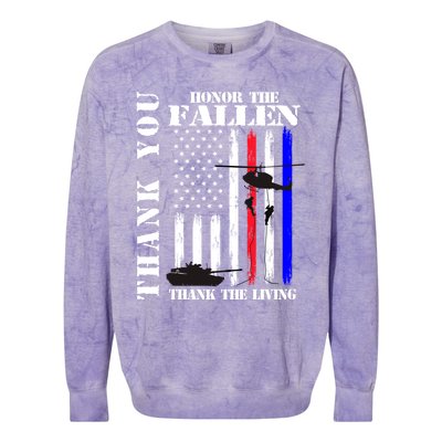 Honor The Fallen Thank The Living Memorial Veteran Thank You Funny Gift Colorblast Crewneck Sweatshirt